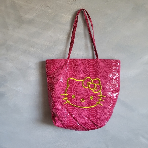 Hello Kitty 2011 Pink Faux Snakeskin Tote Sanrio 13 x 13 - Picture 1 of 9